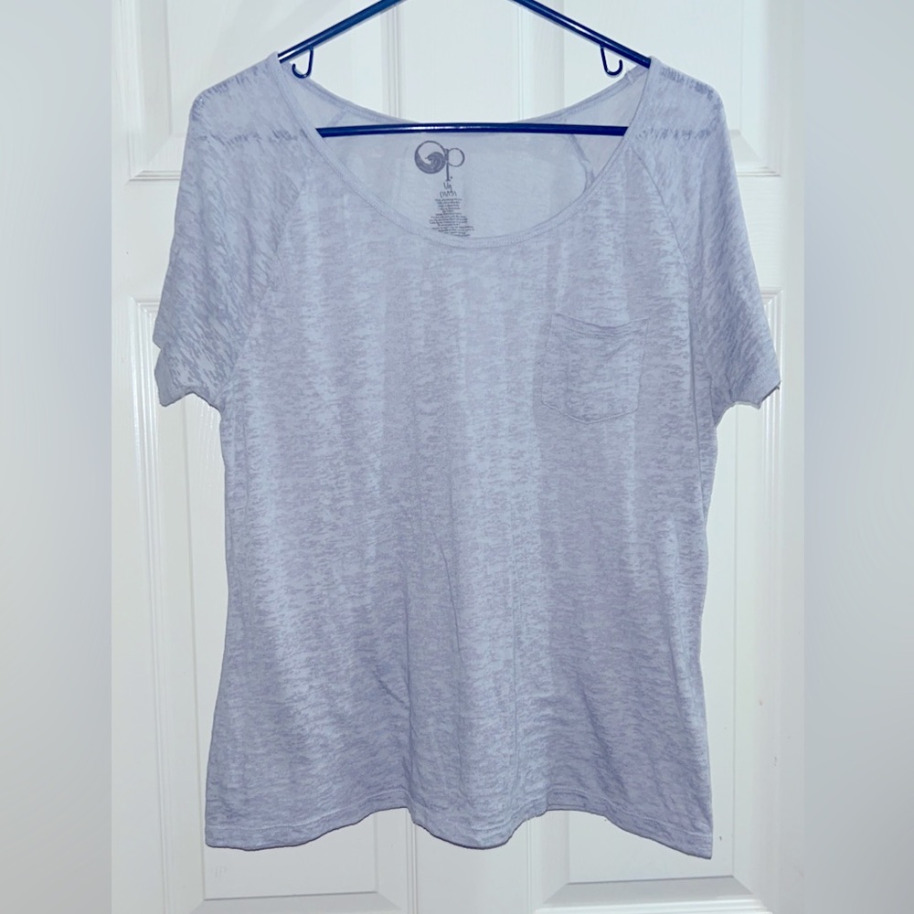 Op women’s sheer light gray t-shirt (large)